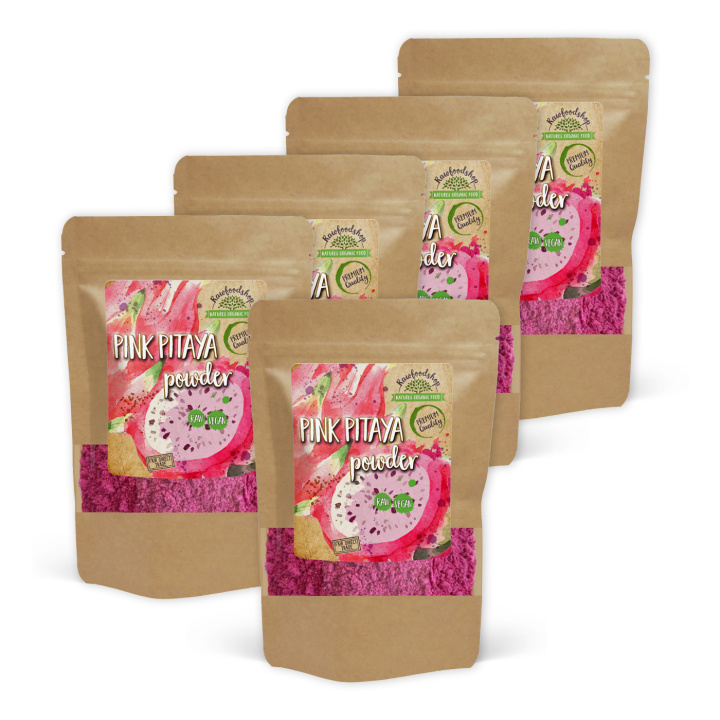 Pink Pitaya-pulver 100g x 5 pakker i gruppen Råvarer & Drikke / Frukt og bær / Fruktpulver hos Rawfoodshop Scandinavia AB (PULPINK-SET5)