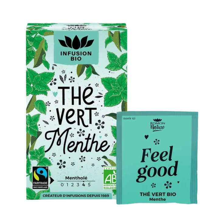 Grønn te Mynte ØKO 16 x 1,7 g i gruppen Råvarer & Drikke / Drikkevarer / Te hos Rawfoodshop Scandinavia AB (RNP0208)