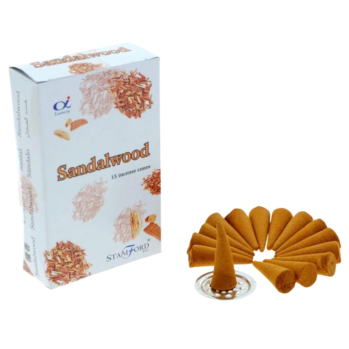 Røkelseskjegler Sandalwood 15st i gruppen Hjem & Sjel / Stemning & duft / Røkelse hos Rawfoodshop Scandinavia AB (STAMC-04)
