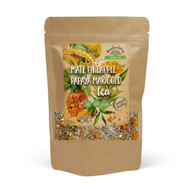 Ananas, Papaya & Ringblomst Maté-te ØKO 70 g i gruppen Råvarer & Drikke / Drikkevarer / Te hos Rawfoodshop Scandinavia AB (YM100870)